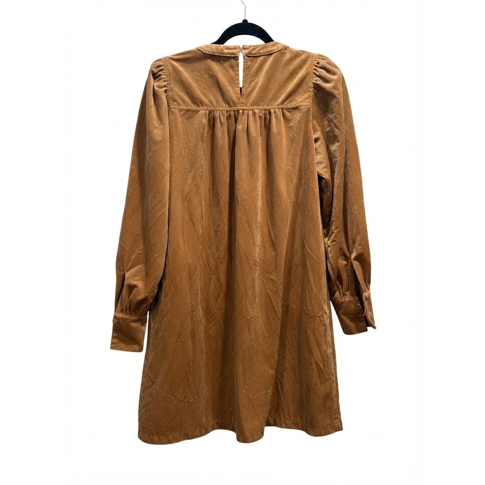 Easel Los Angeles Brown Velvet Babydoll Mini Dress Long Puff Sleeve Small - Picture 2 of 4